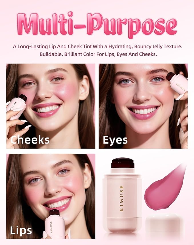 KIMUSE Jelly Cheek & Lip Tint, Watercolor Blush, Multi-Use Makeup, Tint for Cheeks, Lips & Eyes, Lightweight, Sheer & Buildable Color, Vegan Formula, Cruelty-Free