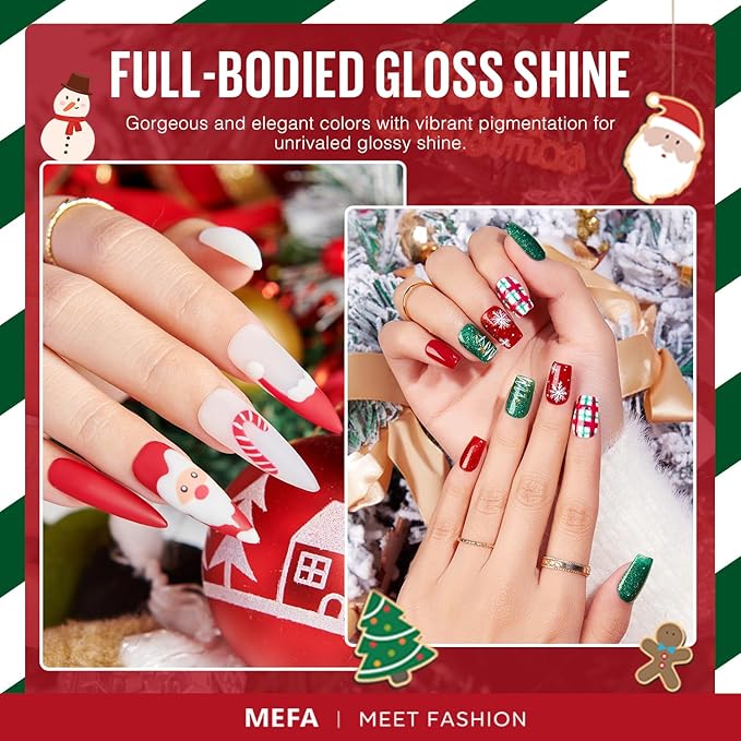 MEFA Christmas Gel Nail Polish Set Limited Edition, 12 Colors Burgundy Red Dark Green Glitter Gel Polish Winter Silver Gold Sparkle Nail Polish Manicure Soak Off Salon Christmas Gifts for Women Girl
