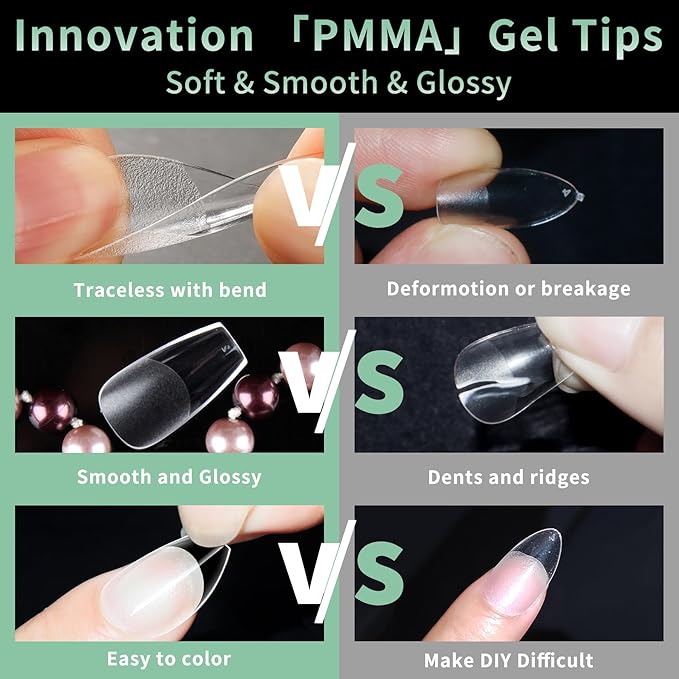 Medium Coffin Nail Tips, 216pcs Acrylic Ballerina Soft Fake Nails Gel Nail Tips, Full Cover Pre-Shaped Matte Clear Press on Nails for Extension, Diy at Home Manicure 12 Sizes