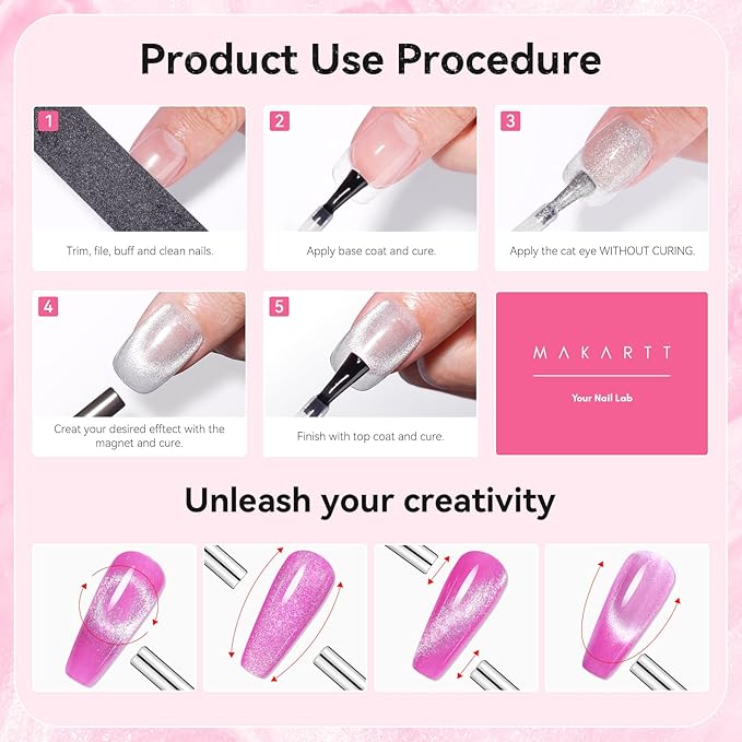 Makartt Universal Silver Cat Eye Gel Polish: Sparkle Glitter Nail Polish Holographic Magnetic Gel with Magnet DIY at Home for Beginner Easy to Use Nail Art Design Manicure 10ml