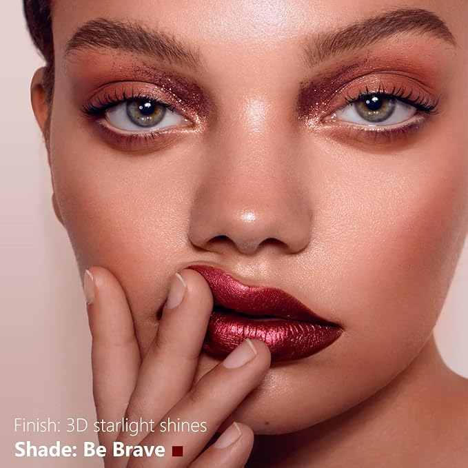 Metallic Liquid Lipstick Dark Red – High Pigment Long-Lasting Waterproof Lip Gloss, Smudge-Proof, Lightweight Red Metallic Lip Makeup for Parties & Everyday Wear (Be Brave)