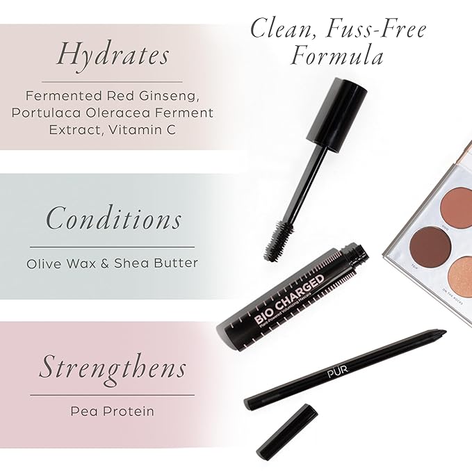 PÜR Beauty Bio Charged Plant-Powered Volumizing Mascara - Waterproof, Lightweight & Long-Lasting Vegan Lash Mascara for Volume & Length - Strengthen & Amplify the Look of Lashes – Natural & BPA Free