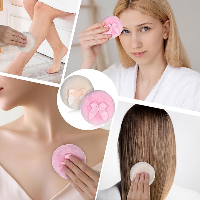 2 Pcs Large Fluffy Powder Puffs, 3.4 Inch Soft Body Powder Puff Washable Reusable Dusting Big Fluffy Puff for Wet Dry Makeup Face Body