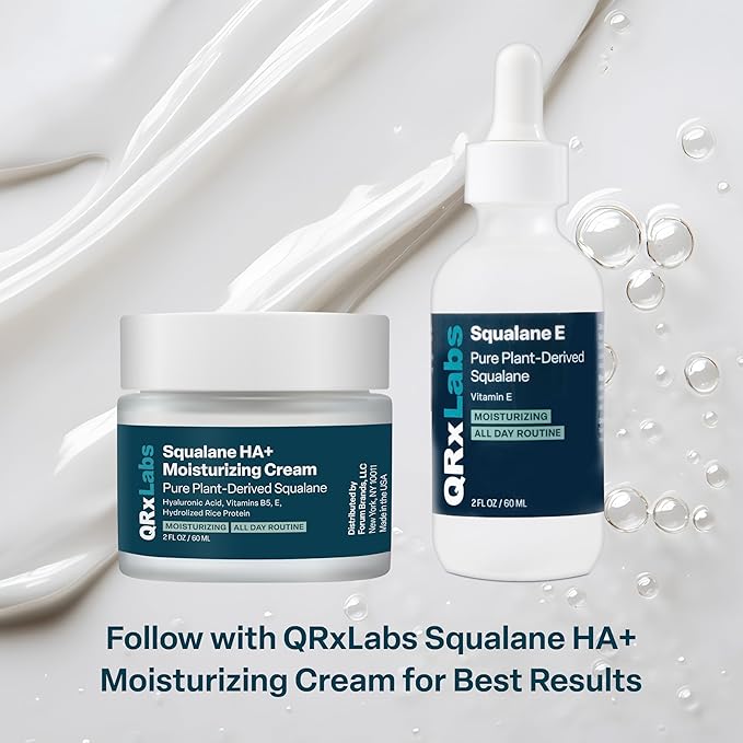 QRxLabs Squalane Oil for Face & Organic Vitamin E Oil - 2 Fl Oz, Unscented - Body & Hair Care - Fine Line & Wrinkle Treatment