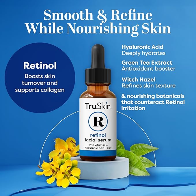 TruSkin Retinol Serum for Face – Gentle Anti-Aging Serum with Retinol, Hyaluronic Acid, Cica & Vitamin E for a More Youthful Feel – Skin Care Made to Improve Look of Fine Lines, Wrinkles, 2 fl oz