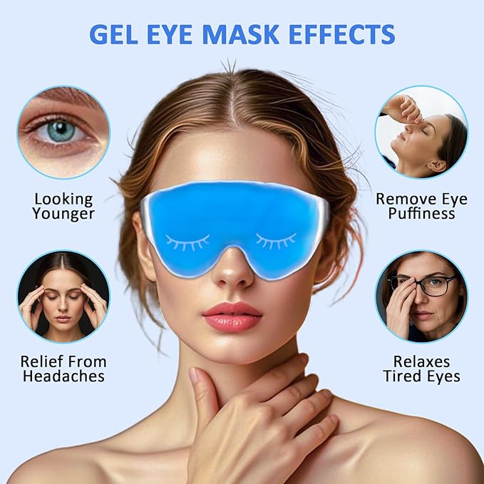 2 Pack Cold Cooling Eye Mask, Hot/Cold Reusable Ice Packs - Compress Therapy for Puffy Eyes, Skin Care, Headaches, Migraines, Stress Relief.