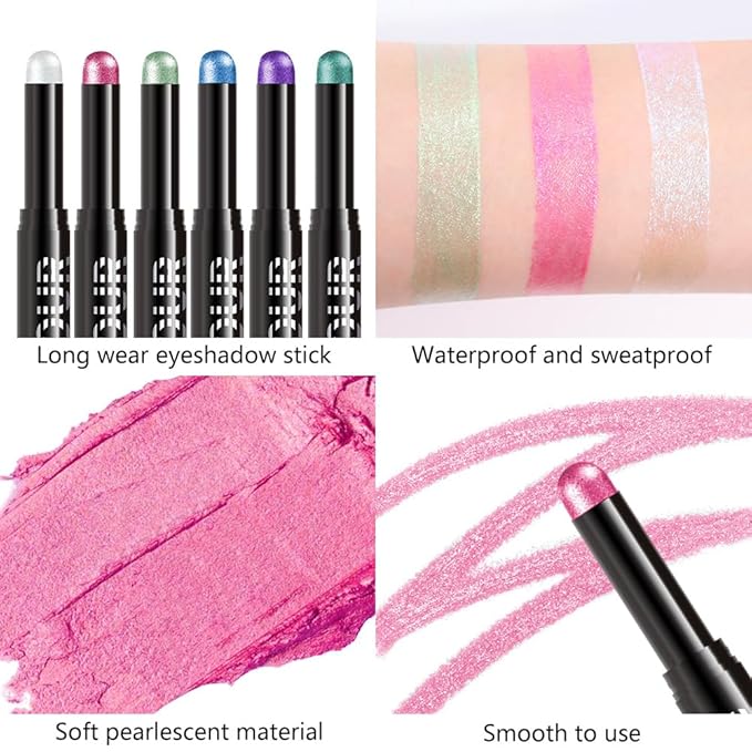 Hot Pink Shimmer Cream Eye Shadow Stick Makeup for Women, Hot Pink Shimmer Matte Eye Shadow Brightener Stick for Eyes, Waterproof Eyeshadow Pencil Applicator Blendable for Eye Highlight 20