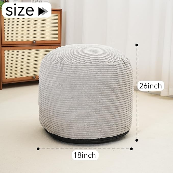 Pouf Ottoman Stuffed Round Modern Foam Filled Foot Rest Poufs for Living Room Chair Decorative 20 X 15 Inches Fluffy Pouf Foot Stool Storage Ottoman, Grey