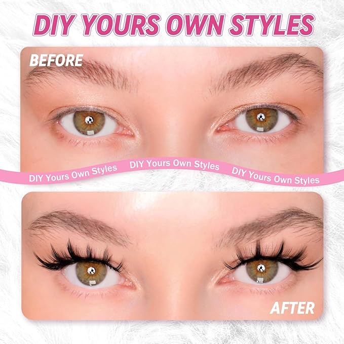 FADLASH 3D Printing Lash Clusters - Wispy Fluffy Eyelash With Natural Curl, Comfortable and Lightweight - DIY Reusable Cluster Eyelash Extensions at Home Mix 10-16mm
