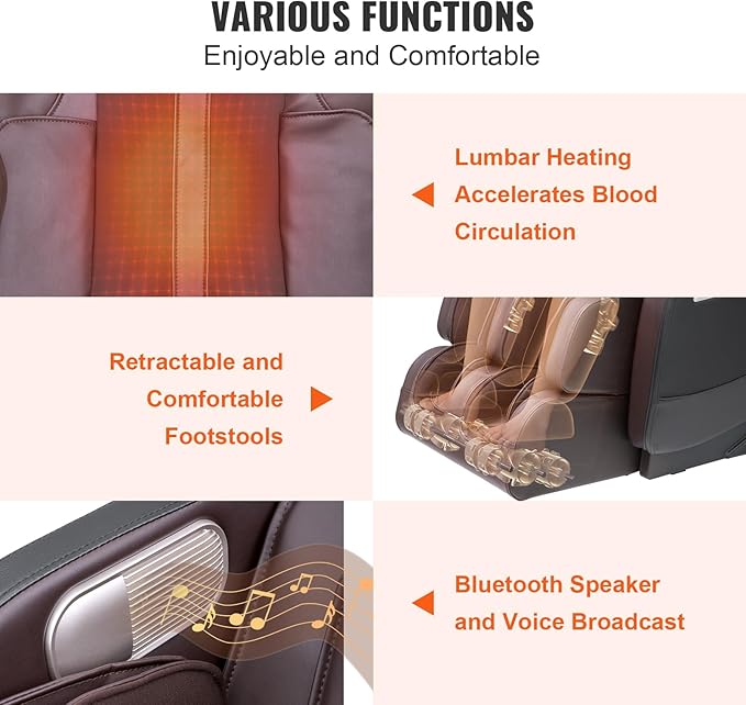 VEVOR Massage Chair - Full Body Zero Gravity Recliner with Multi Auto Modes, 3D Shiatsu, Heating, Bluetooth Speaker, Airbag, Foot Roller, and Touch Screen