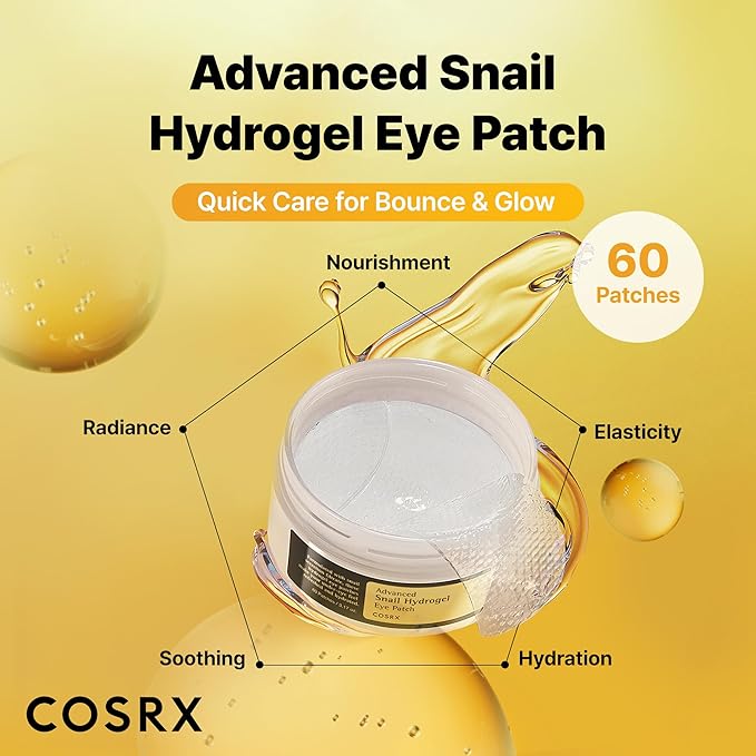 COSRX Advanced Snail Hydrogel Eye Patch (60pc), Gel Serum Mask, Puffy Undereye Treament, Fine Lines, Refresh, Hydrate, Korean Skin Care, Stocking Stuffers for women