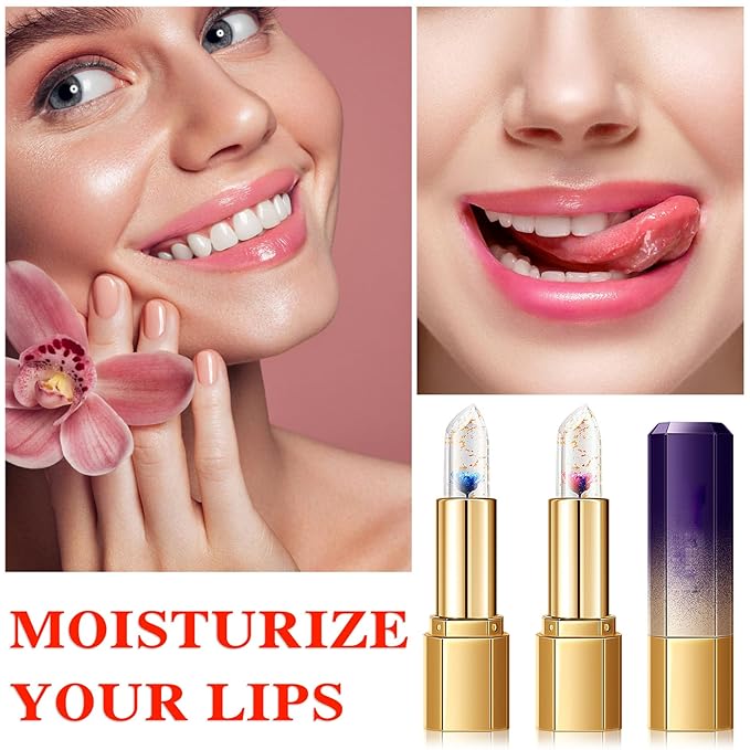 2 Pcs Temperature Color Change Lipstick,PH Magic Temperature Color Changing Lipstick,Lip Gloss,Long Wear Nutritious Tinted Lip Balm,Moisturizing Lip Stick Makeup Set E