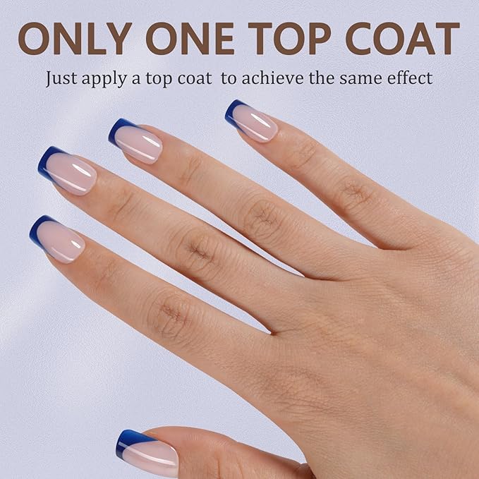 Misssix French Gel Nail Tips, 160Pcs Blue French Tip Press on Nails Short Square, No Need to File Tips Pre-lasting, Fake Nails for Nail Art DIY 16 Sizes