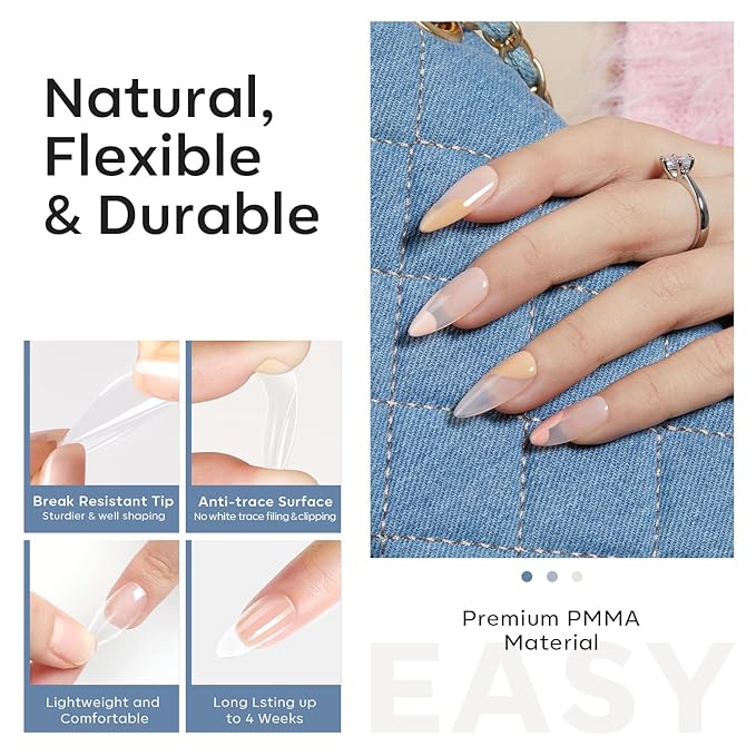 Modelones Medium Almond Nail Tips 510Pcs Clear False Acrylic Almond Press on Nails Pre-shape Full Cover Fake Extension DIY at Home 15 Sizes