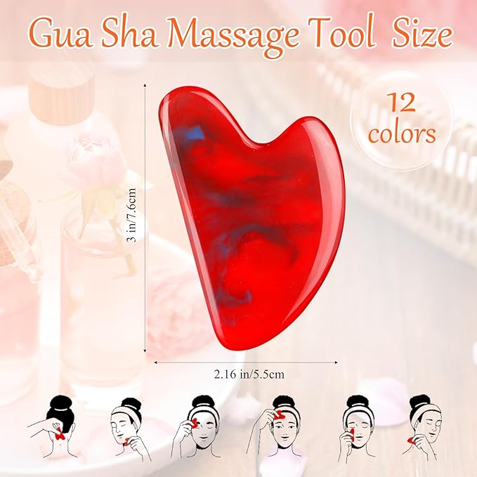 Sherr 12 Pcs Gua Sha Facial Tools Resin Heart Shaped Massage Guasha Tool for Face Guasha Board for Spa Women Body Skin Care Reduce Muscle Tensions, 12 Colors(Retro Color)