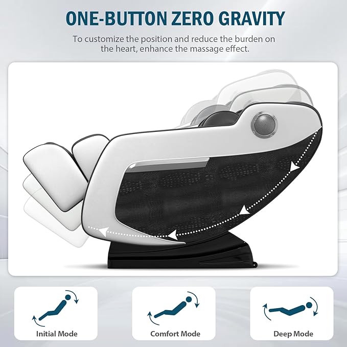 Massage Chair Full Body Zero Gravity, Massage Recliner with Air Pressure, 10 Fixed Massage Rollers, Heating, Foot Roller, Bluetooth Speaker, for Home Office Men Women (Black)