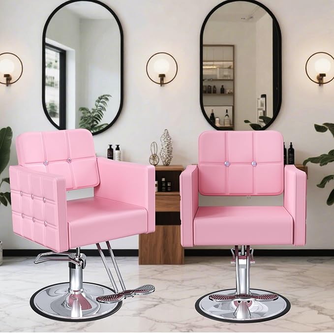Professional Salon Chair for Hair Stylist, 350 Lbs Heavy Duty Hydraulic Pump, 360° Swivel Styling Chair with Adjustable Height, Barber Chair for Barber Shop, Spa, Tattoo Studio, Cameo Pink