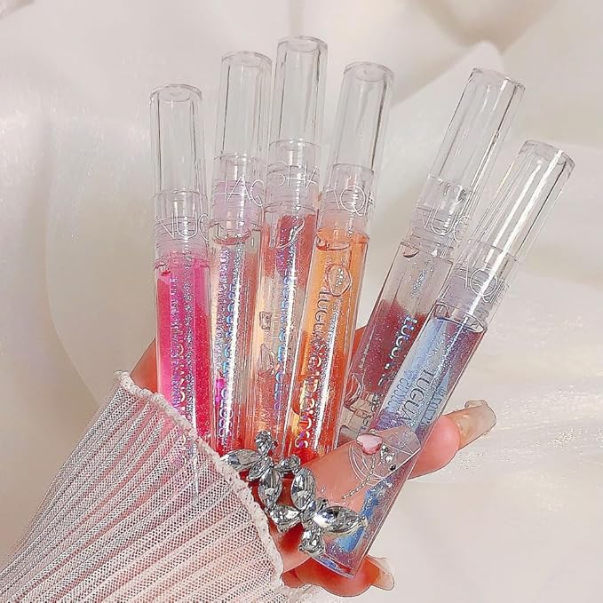 2Pcs Plumping Lip Gloss, Lustrous Dewy Finish Moisturizing Shimmer Color Changing Lip Stain Tinted Lip Balm Long Lasting Nourishing Reduce Lips Lines Plumping Serum Lip Oil Care