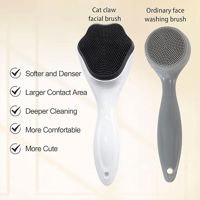 Silicone Face Scrubber Exfoliating Brush, Beomeen 2 Pack Manual Handheld Facial Cleansing Brush Blackhead Scrubber, Soft Bristles Waterproof for Face Skincare (Black White)