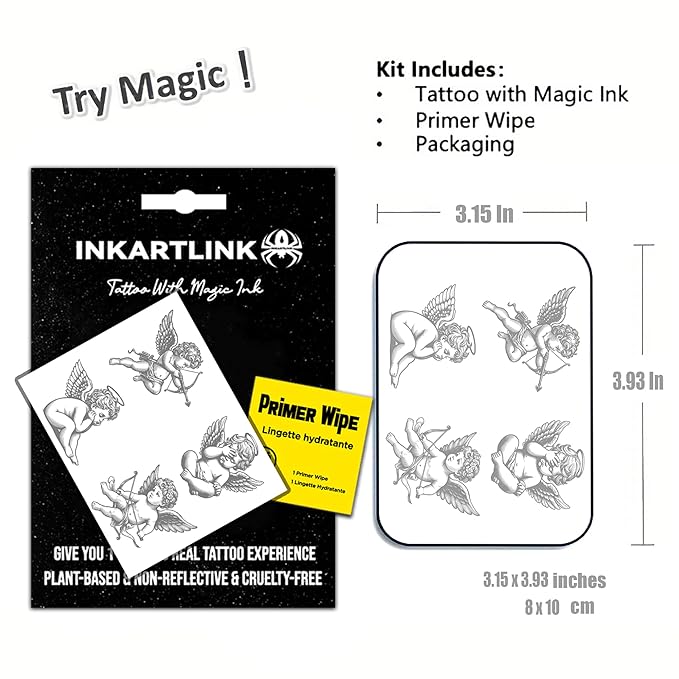 INKARTLINK Semi Permanent Tattoo, party tattoo, beautiful and realistic design, fun tattoo experience, cruelty-free, non-reflective, waterproof (Cupid)
