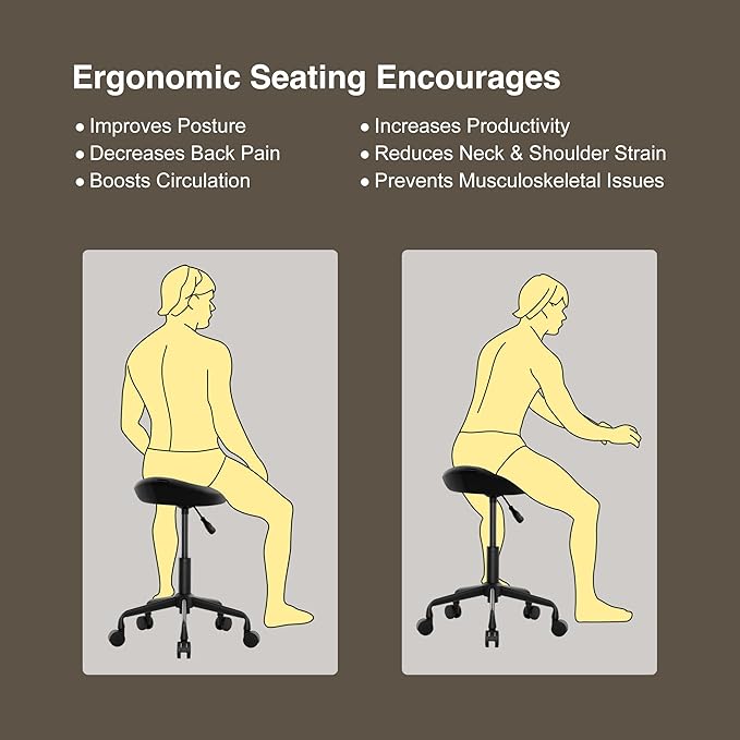 Ergonomic Saddle Seat Adjustable Pneumatic Hydraulic Drafting Swivel Rolling Stool Chair for Medical Hygienic SPA Massage Salon Home and Office - Hilo 508 (Black, Standard)