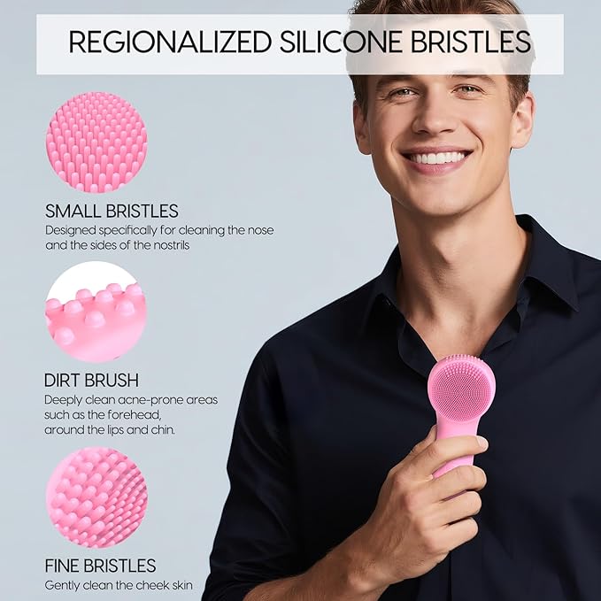 Silicone Facial Cleansing Brush, Portable Electric Face Scrubber with Heat and Vibration, 3 Modes Adjustable, Waterproof IPX6, USB-C Rechargeable, Deep Cleansing, Exfoliating and Massage