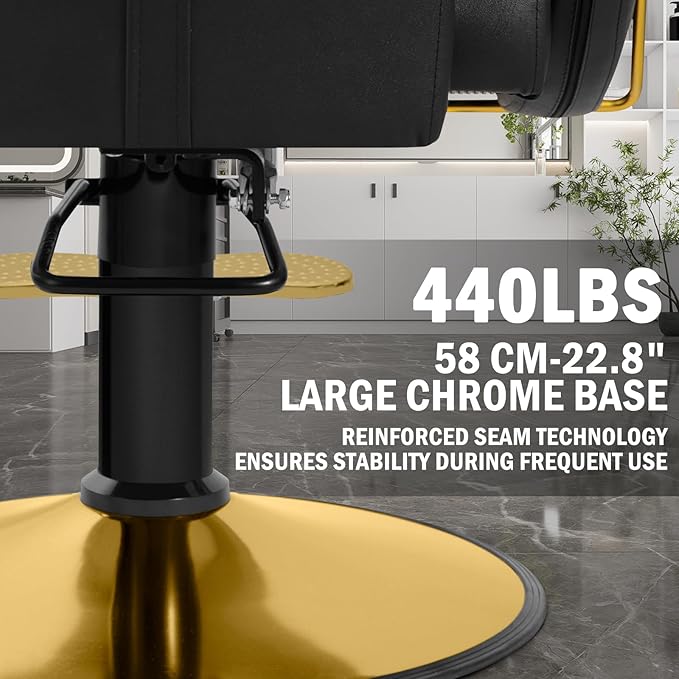 Salon Chair Reclining Barber Hair Chair for Hair Stylist with Heavy Duty Hydraulic Pump, 360 Swivel Styling Beauty Spa Tattoo Equipment for Home Barbershop, Black Gold