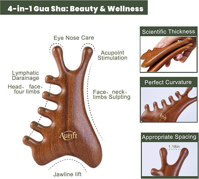 Scalp Massager Brush & Gua Sha Tool Set - Wooden Comb for Scalp Stimulation, Facial Massage & Relaxation, Handcrafted Natural Self-Care Gift Set with Storage Bag, King Wood