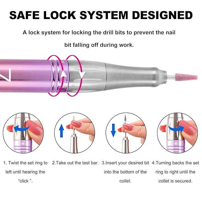 M Mase- Professional Nail Drill Machine - Coreless 2-in-1 Nail File - Electric, Cordless, 35000 RPM, HD Display - Electric Nail Drill for Professional & Home Use (Pink Gold)
