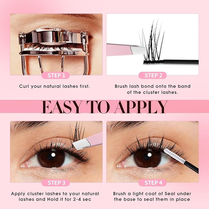 FADLASH Cluster Lashes Fluffy DIY Lash Extensions 2 Pairs Cat Eyed Individual Eyelash Clusters Wispy Sweetheart Curly Cluster Eyelash Extensions Reusable（WJ26+S1-TP03)