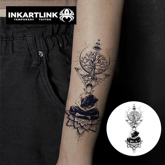 INKARTLINK Semi Permanent Tattoo, party tattoo, beautiful and realistic design, fun tattoo experience, cruelty-free, non-reflective, waterproof (Buddha)