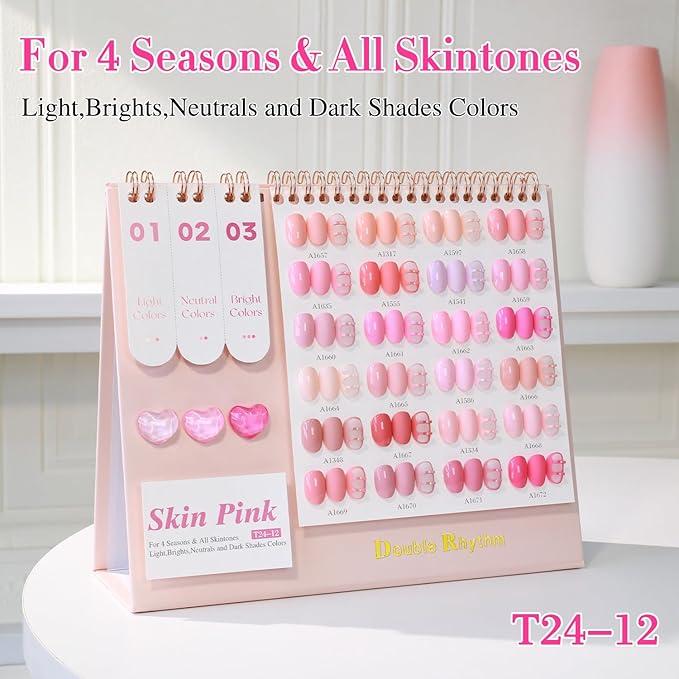 Double Rhythm 28Pcs 0.5Oz Gel Nail Polish Set Same Color Same Bottle Soak Off Gel Polish Kit Nail Art Manicure Salon DIY at Home for Women (Neutral Skin Pink Nude Collection-T24-12)
