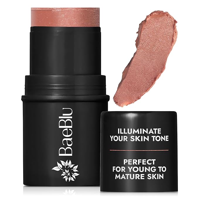 BaeBlu - Organic Blush Tube, Sangria - 100% Natural Vegan Cream Blush Sticks, Multi-Use Bronzer, & Highlighter for Lips, Cheeks & Eyes, Buildable Shimmer, Gluten-Free, Paraben-Free, Made in USA
