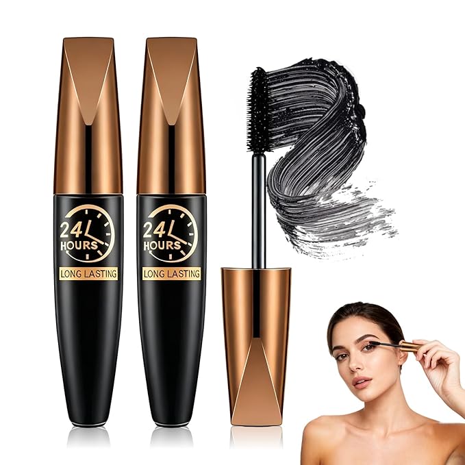 4D Silk Fiber Lash Mascara, Lengthening and Thick, 2025 New Black Fibre Mascaras, Waterproof Long-Lasting No Flaking, Long Lasting, Fuller Lashes Amplify, All Day Exquisitely Full(Back,2Pcs)