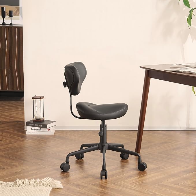 Ergonomic Saddle Seat Adjustable Pneumatic Hydraulic Drafting Swivel Rolling Stool Chair for Medical Hygienic SPA Massage Salon Home and Office - Hilo 508 (Black, with Backrest)