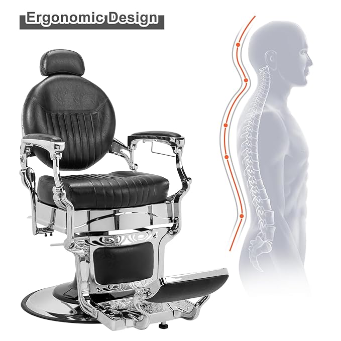 Winado Heavy Duty Vintage Recline Barber Chair Hydraulic with Headrest, Supports up to 550lbs & 360°Rotatable, Professional Salon Beauty Spa Shampoo Equipment (Thickened Cushion)