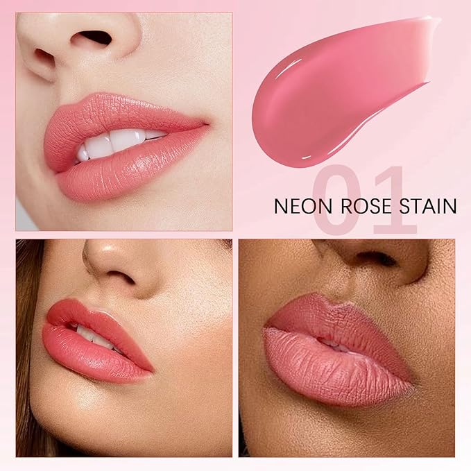 QueenDiary Lip tint Peel Off Lip Stain，Lip Stain Waterproof， Lip Tattoo Peel Off with Matte Finish, Long Lasting, Transfer-proof, Highly Pigmented Color (Neon Rose Stain)