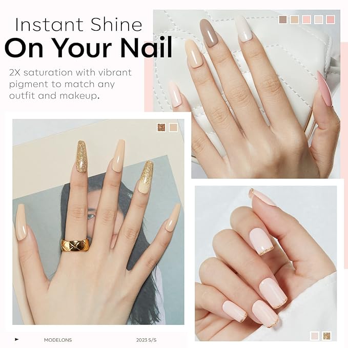 modelones Nude Gel Nail Polish Set, 6 Colors Glitter Neutral Pink Gel Polish Brown Tan All Seasons Skin Tones Soak Off LED Soapnails Manicure Salon DIY Home Starter Kit Holiday Gift for Women Girl