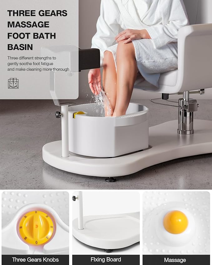 VARONXE Pedicure Chair for Nail Tech No Plumbing, Portable Pedicure Station for Foot Spa w/Pedicure Stand and Massage Foot Bath, Professional Gel Jelly Pedicure Chairs, White