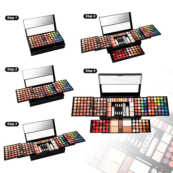 M 187 Colors Professional Makeup Palette - All-in-One Kit With Eye Shadows, Lipsticks, Mascara, Foundations, Blushes, Brow Pencils, Nail File - Makeup Gift Set for Women and Girls
