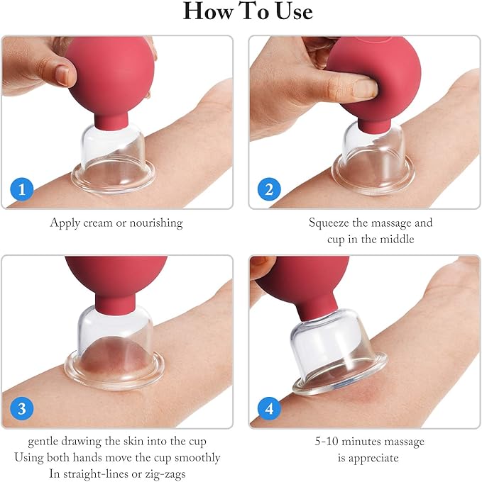 4 Pieces Glass Cupping Set Glass Silicone Cupping Cups Massage Vacuum Suction Cupping Cups for Body Face Leg Arm Back Shoulder Muscle and Joint Pain (Red)