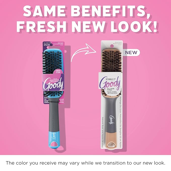 Goody Detangle It Boar Bristle Hair Brush, Use as a Detangling or Styling Brush, Conditions & Boosts Shine, Helps Tackle Knots & Reduce Frizz, For Wet or Dry Hair, Brown/Grey