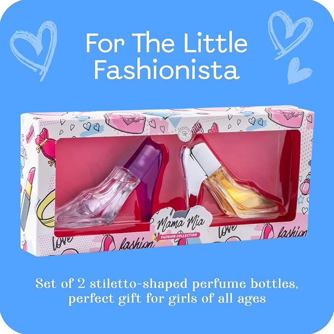 Mama Mia Perfume Set for Teen Girls, Kids Body Spray for Girls 10-12 & Teens, Body Mist for Teenage Girl, Fashion Collection 2 Stiletto-Shaped Perfumes Bottles