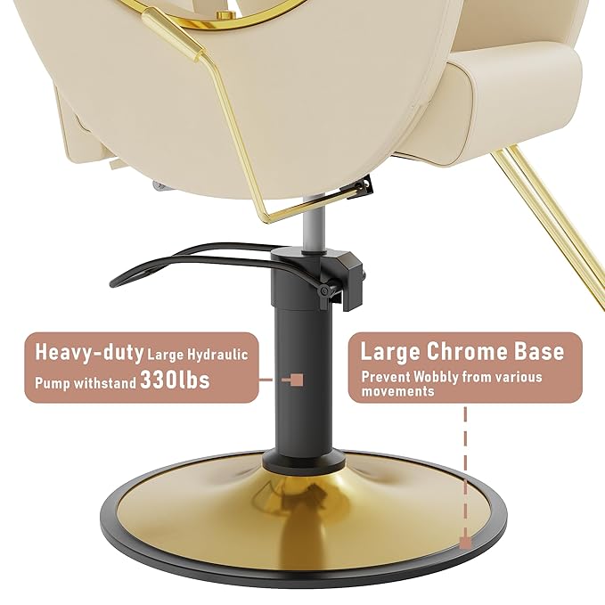 Barber Chair, Salon Chair for Hair Stylist, Height Adjustable Hydraulic Hair Reclining Salon Chairs, 360 Degrees Rotation, Multi-Function Shampoo Chair for Barbershop (Beige)