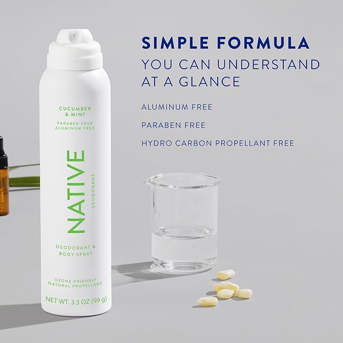 Native Deodorant & Body Spray Contains Naturally Derived Ingredients | Deodorant for Women and Men, All Day Odor Protection, Aluminum and Hydrocarbon Propellant Free | Cucumber & Mint