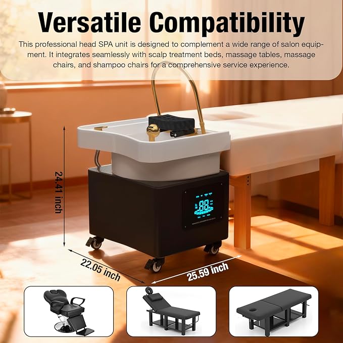 Plumbed-In Head Spa Equipment, Waterfall Head System for Spa Beds, Warm Steam & Hair Wash Sink for Scalp Care and Relaxation in Salons and Health Clubs