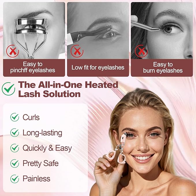 Heated Eyelash Curler Fast Heat up Within 15s, Electric Eyelash Curlers with 2 Temperature Modes for 24H Long-Lasting Eyelash Curls, Type-C Rechargeable Lash Curler, Quick Natural Curling Eye Lashes