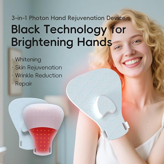 Red Light Therapy Glove for Hands - 630nm & 830nm Dual Wavelength LED Device for Healthier Skin & Pain Relief, Rechargeable Hand Care with Auto Shut-Off