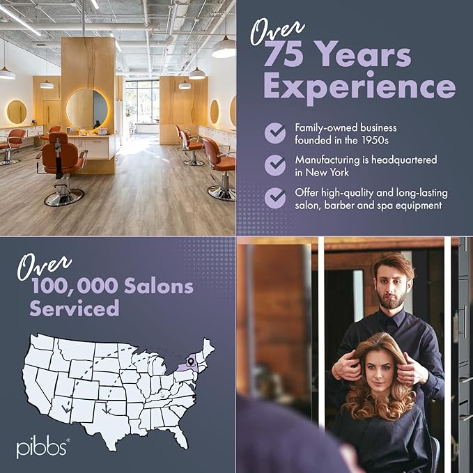 Pibbs Claire Styling Chair for Professional Salons & Barbershops, Classic Black Upholstered Seat & Back Cushions with Armrests, Durable Construction, Made in USA - PIB-3306