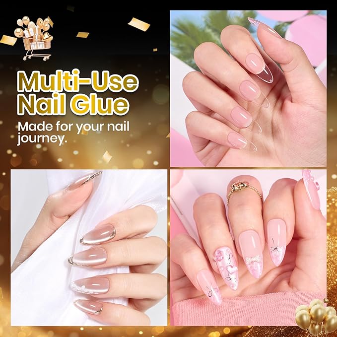 Beetles 2Pcs 15ml HEMA-Free Nail Glue Gel for Acrylic Nail Tips & Clear Press On Nails, Super Strong U V Nail Glue for Nail Extensions, DIY Long Lasting Nail Gel Kit